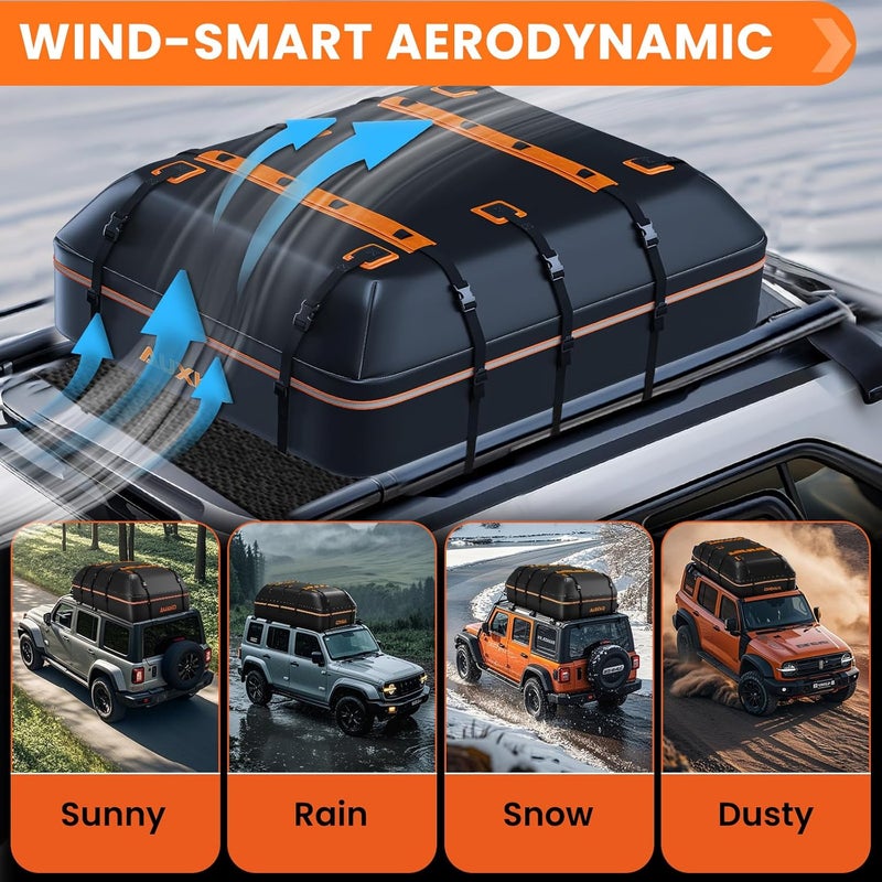 AUXKO 15 Cu.Ft Waterproof Rooftop Cargo Carrier for Cars/SUVs/Trucks, Foldable Soft Shell Roof Bag with Night-Reflective Strip, 6 Adjustable Bungee Straps & Door Hooks, Combination Lock, Anti-Slip Mat - Image 5